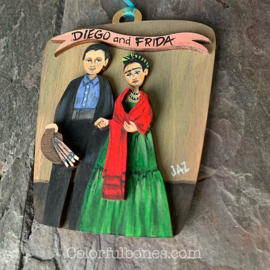 Diego & Frida hand painted wood ornament