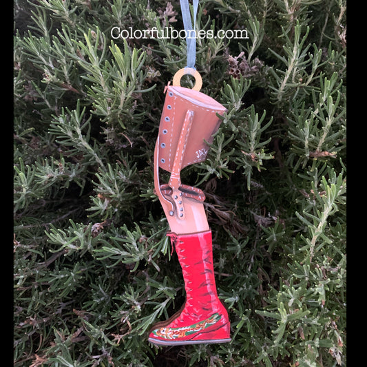 Frida’s Prosthetic Leg hand painted wood ornament