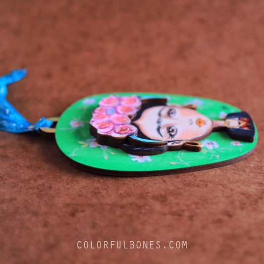 Frida Vogue hand painted wood ornament