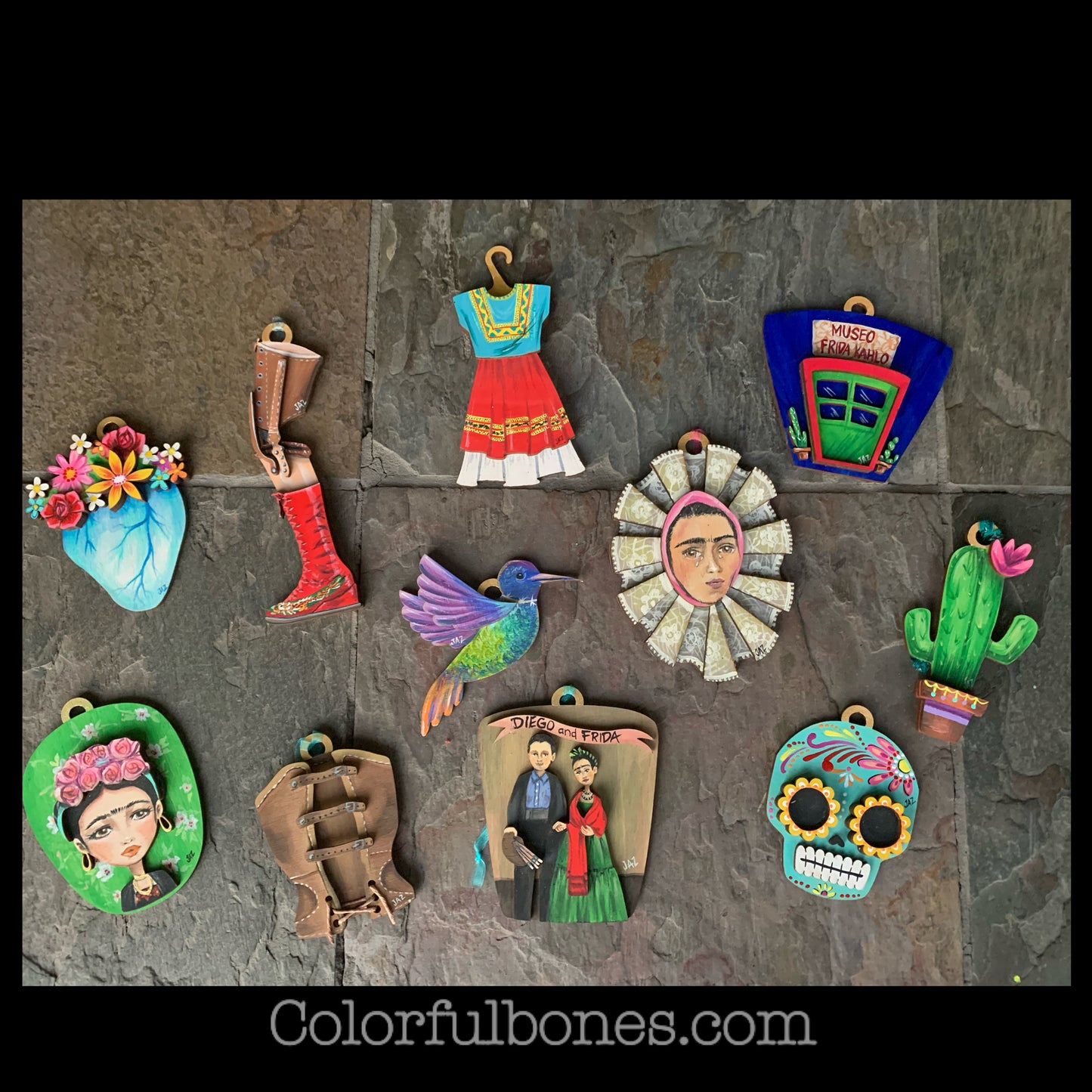 Frida’s Leather Corset hand painted wood ornament