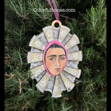 Load image into Gallery viewer, Frida Tehuana hand painted wood ornament