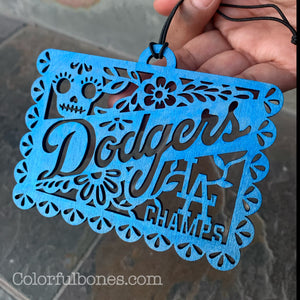 Dodgers Papel Picado Champs hand painted wood ornament