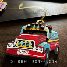 Load image into Gallery viewer, Chicken Bus hand painted wood ornament