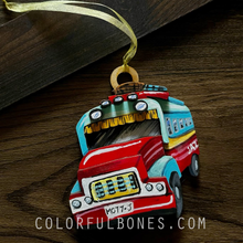 Load image into Gallery viewer, Chicken Bus hand painted wood ornament