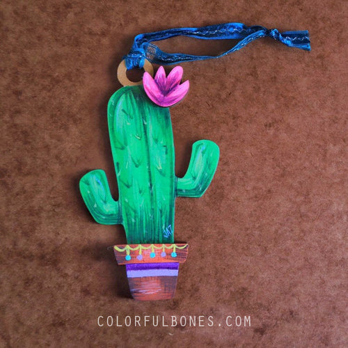 Cactus Love hand painted wood ornament