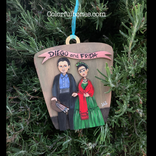 Diego & Frida hand painted wood ornament