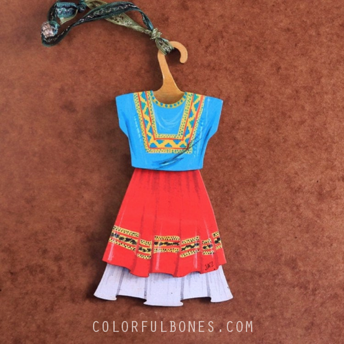 Frida's Dress hand painted wood ornament