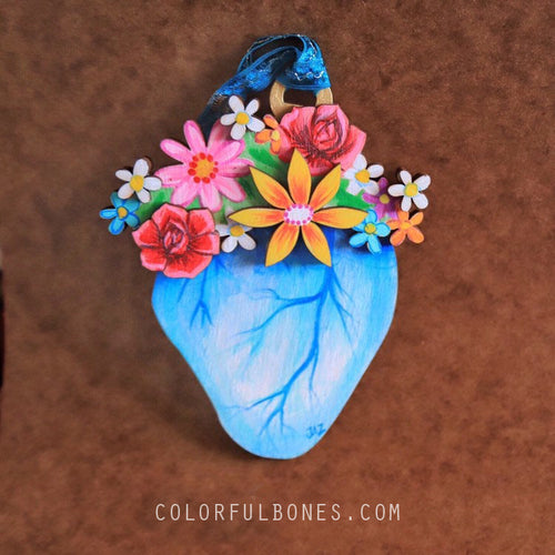 Floral Heart hand painted wood ornament