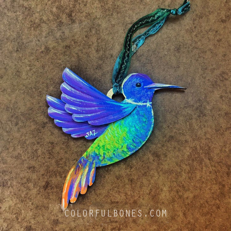 Thorn Colibrí hand painted wood ornament