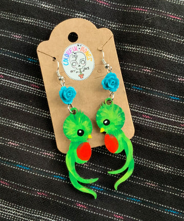 Hand Painted Quetzal Earrings
